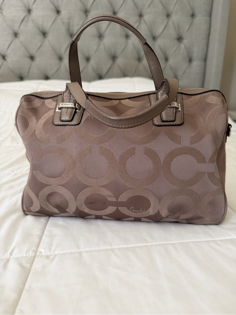 Coach Satchel in Taupe Signature